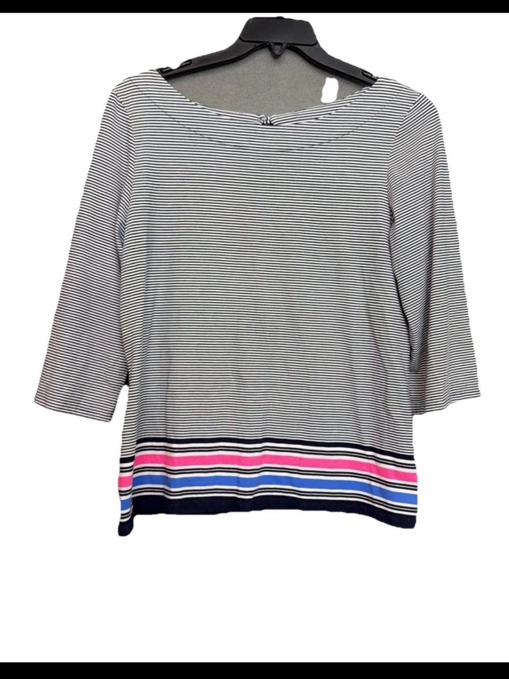 Lilly Pulitzer Waverley Bayside Striped Boatneck 3/4 Sleeve Top Sz L nautical